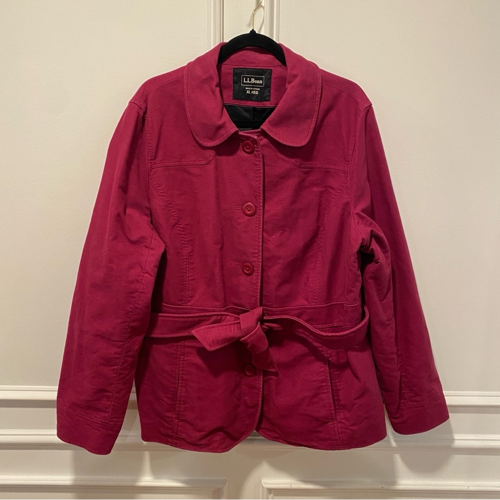 LL Bean Womens XL Pink Cotton Canvas Field Jacket Belted Chore Coat 0JPR9